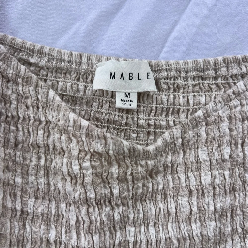 Mable Babydoll Beige Plaid Smocked Dress with Puff Sleeves Cottagecore Medium - Picture 4 of 4